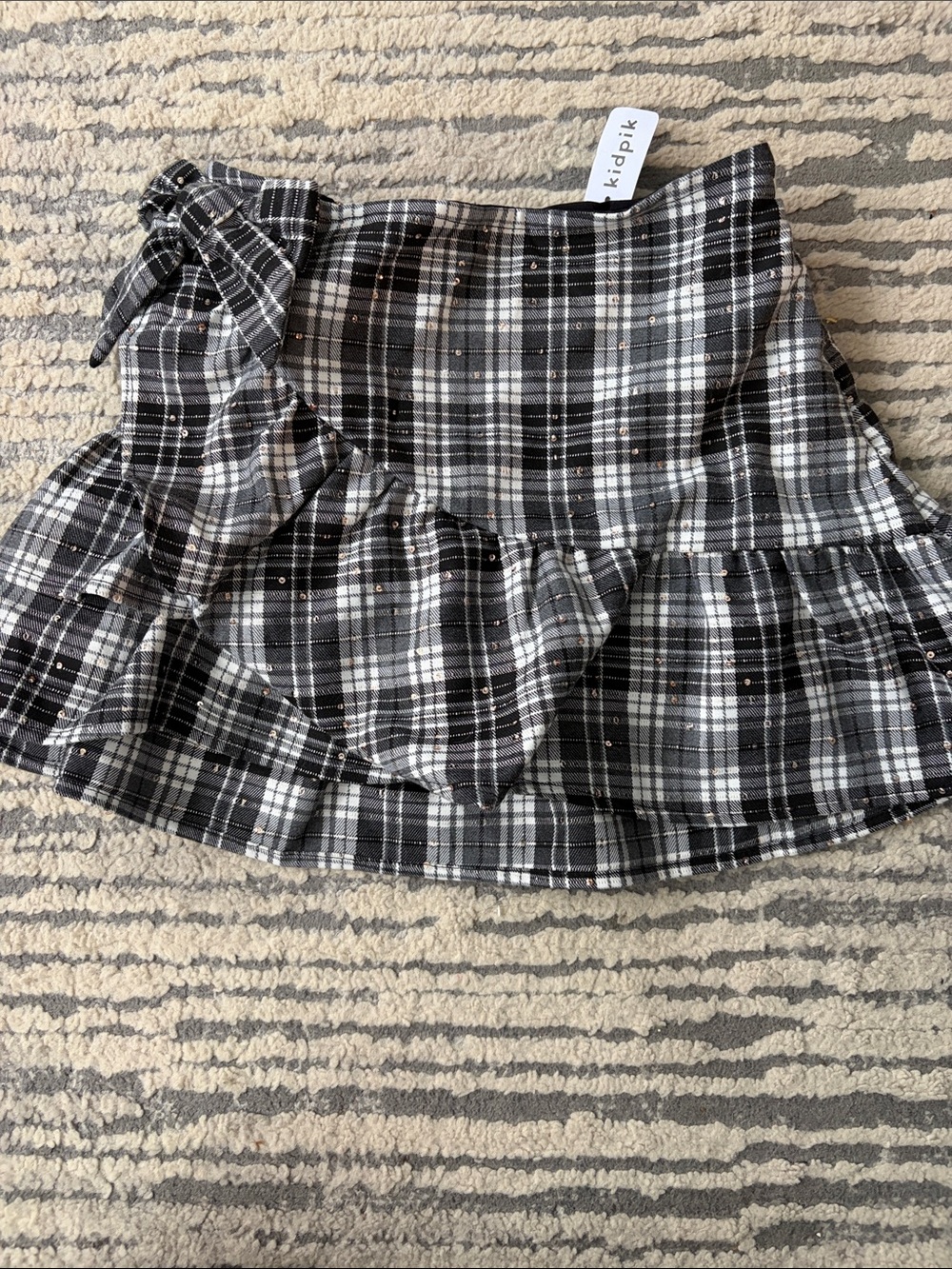 kidpik Black & White Plaid Ruffle Skirt with Sparkle